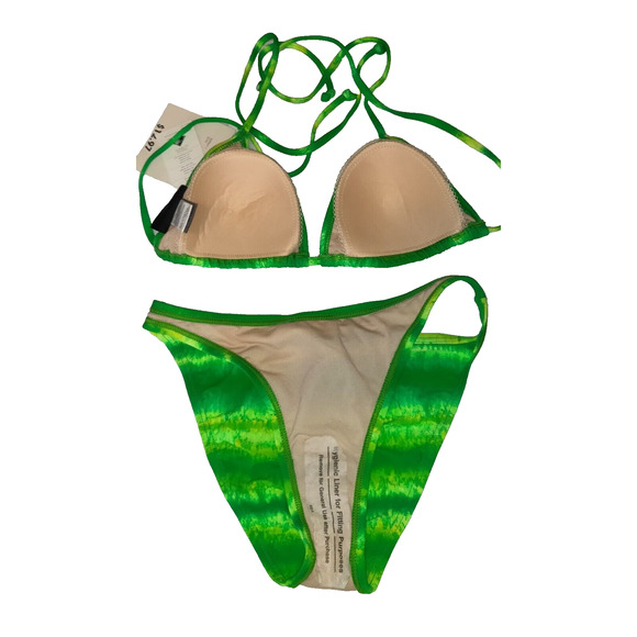 VTG Y2K No Boundaries String Bikini Womens Jrs M Neon Tie Dyed Green Yellow NWT - Picture 8 of 12